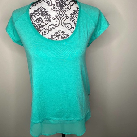 Guess Teal Top Blouse Zipper Closure On Back, Size Large LINEN Bottom* - Picture 8 of 8